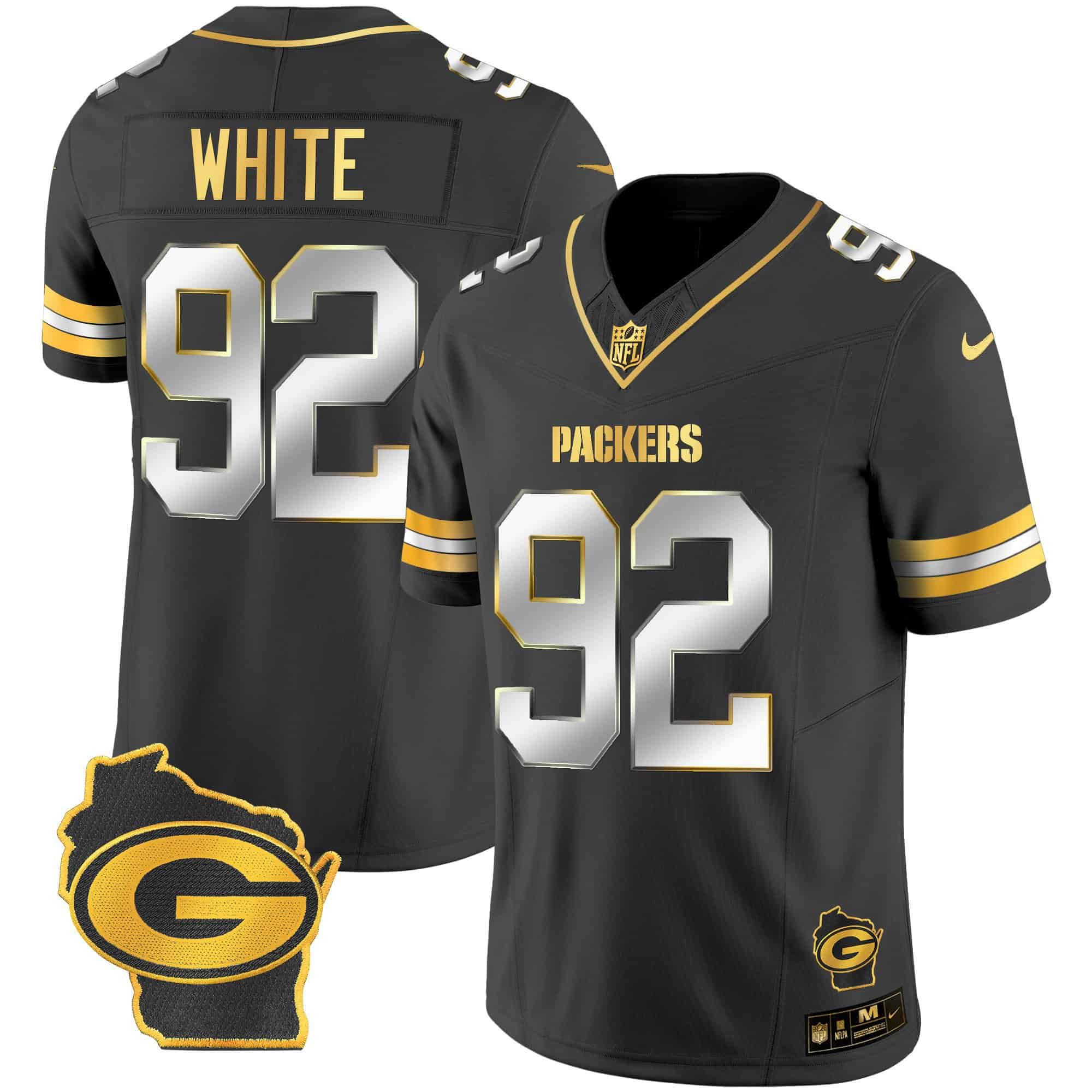 Men Green Bay Packers #92 White Black Gold 2024 Nike Home Patch Vapor NFL Jersey style 1->indianapolis colts->NFL Jersey